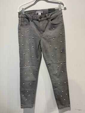 NWT Artisan NY Denim Skinny Gray Jeans Pearls & Studs Embellished Size 8 Retro